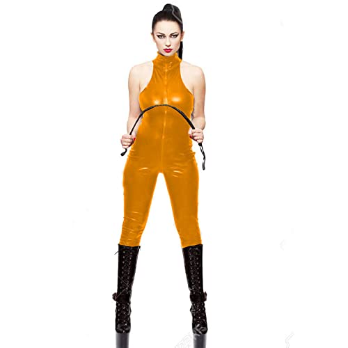 Vrouwen glanzend kunstleer lange jumpsuit zomer mouwloze jumpsuits sexy sportkleding slanke effen kleur bodycon - Afbeelding 7