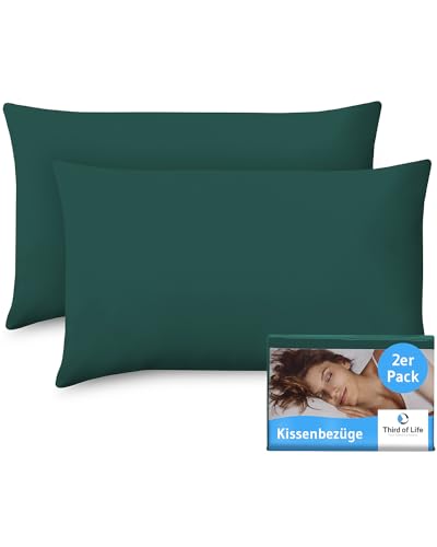 Funda de Almohada 40x70 Verde, Lote de 2 Fundas de algodón Mako Premium, Funda 70x40 cm Lavable a máquina, Fundas para Cojines, Certificado Oeko-Tex