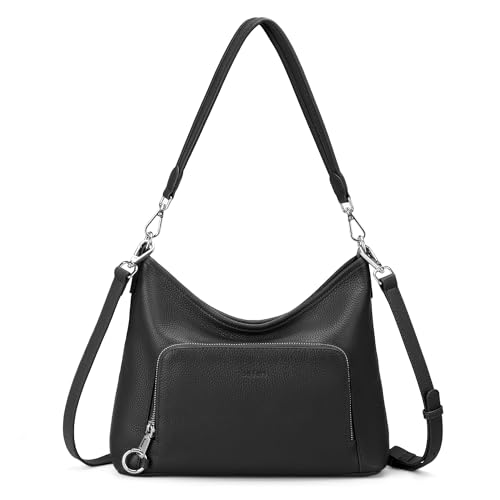 befen Genuine Leather Hobo Bag Purses for Women, Anti Theft Built in RFID Wallet Crossbody Bag Purses, Soft Real Women's Shoulder bag Handbags with 2 Adjustable Shoulder Straps and 4 Zippers,Black