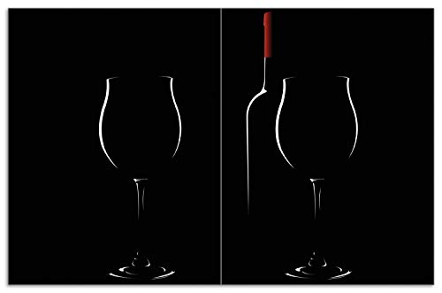 Herdabdeckplatte/Spritzschutz aus Glas, 2-teilig, 80x52cm, für Ceran- und Induktionsherde, Motiv Rotwein bei Nacht
