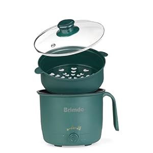 Brimdo 1.5L Electric Kettle 600W Inner Non-Stick Cooking Pan with Steamer, Double Layered Body, Variable Temperature Settings, Vegetable Boil, Steaming, Egg, Tea, Coffee, Milk, Soup, Noodles, Rice