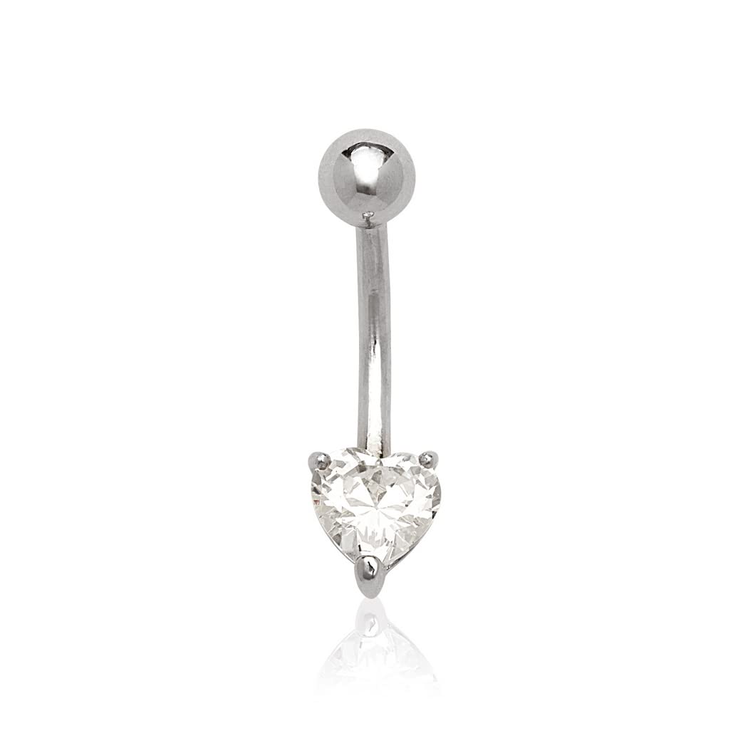JewelryWeb Bauchnabelpiercing, massives 14 Karat Gold, Herzform, Zirkonia, gewölbt, 6 mm x 22 mm