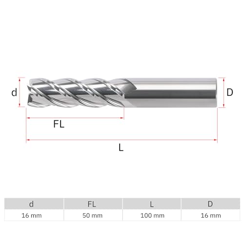 Image of MYS Cermet End Mill Set -4Flute- 16mm Shank 100 for Milling Machine, CNC Router Bits Carbide Speed Square Nose for Hardened Steel,Torno para Metal -HRC68- Uncoated