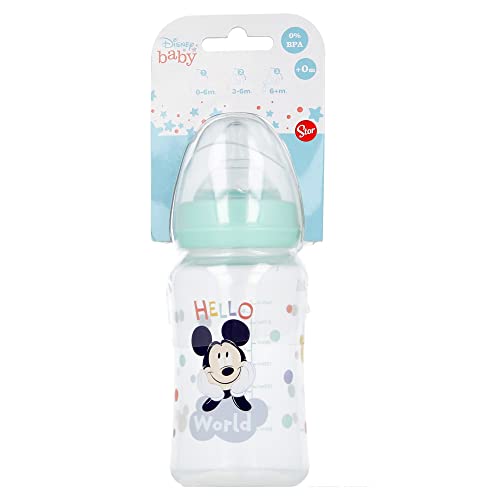 Stor8412497130023Cuello Ancho Botella con Silicona Pezón 3 Posiciones, 240 ml Capacidad, Genial Como Mickey
