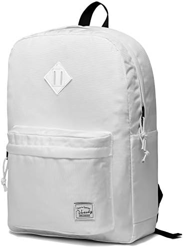 VASCHY Lightweight Backpack for School, Classic Basic Water Resistant Casual Daypack for Travel with Bottle Side Pockets (White)