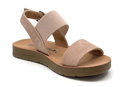 Soda BASHFUL-2 KIDS/CHILDREN/GIRLS Casual Open Toe Single Band with Elastic Ankle Strap Buckle Fashion Slide Flat Sandal Mauve 12