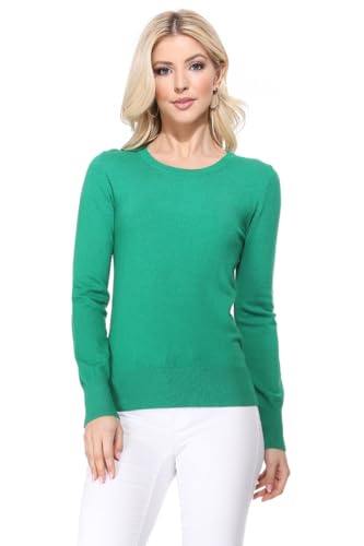 Image of YEMAK Women's Knit Sweater Pullover - Long Sleeve Crewneck Basic Classic Casual Knitted Soft Lightweight T-Shirt Top