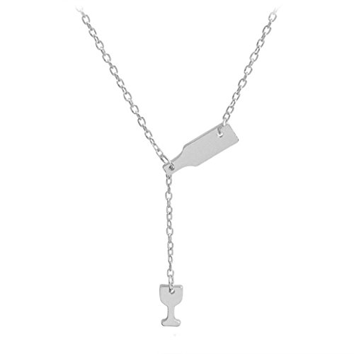 Preisvergleich Produktbild NYAOLE Halskette Schöne Elegante Rotweinflasche Weinglas Halskette Anhänger Charms Halskette für Frauen Beste Geburtstagsgeschenke für Frauen Damen Mädchen, Silber