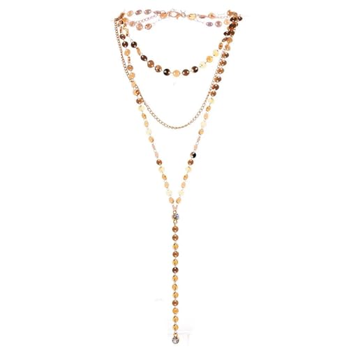 Collier forme Y multicouches avec chaîne de cristal et paillettes pour hommes et femmes