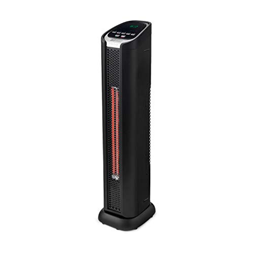 LifeSmart 2 Element Quartz Infrared 24-Inch Electric Portable Tower Indoor Room Space Heater and Fan, Black