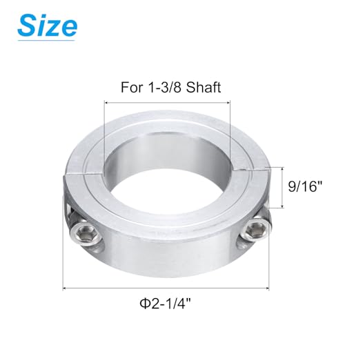 QUARKZMAN 2 Stück Doppelt geteilte Klemmring für 1-3/8 Welle, zweiteiliger Klemmring, 2-1/4 Außendurchmesser, 9/16 Dicke, Aluminiumlegierung mit Gewindestift geteilter Klemmring