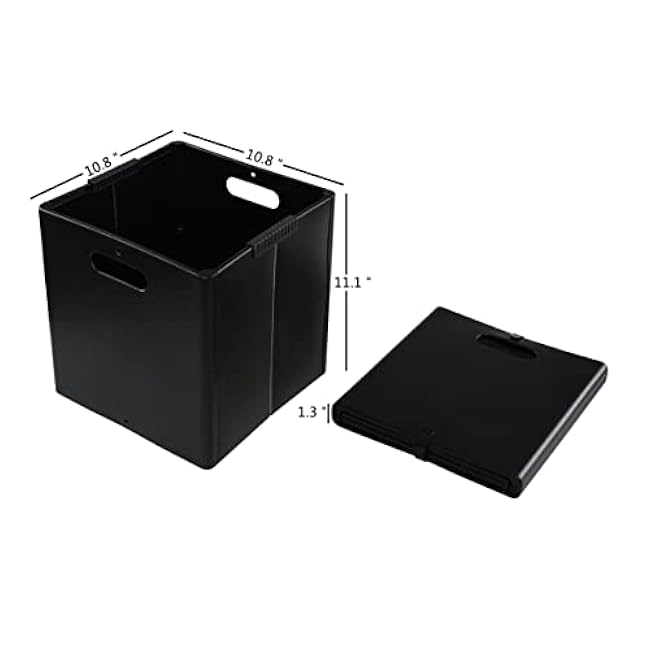 Plastic Storage Cube with Handles, Foldable Baskets Cubes Storage Bins, 4 Packs, Black