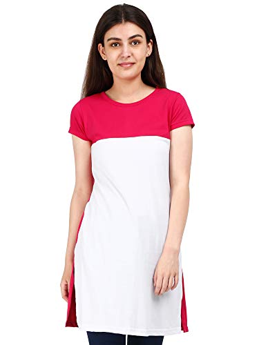 Image of FLEXIMAA Women's Cotton Round Neck Color Block Half Sleeve Long Top