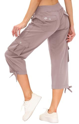 Image of MoFiz Womens Capris with Pockets Loose Fit Casual Capri Pants Dressy Lightweight Ladies Baggy Cargo Pants for Hiking