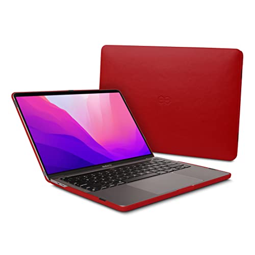 Dreem Euclid MacBook Proケース - MacBook Pro 2021用14インチハードラップトップカバー 豪華なビーガンレザー 保護用上下シェル USBポート用スロット - レッド