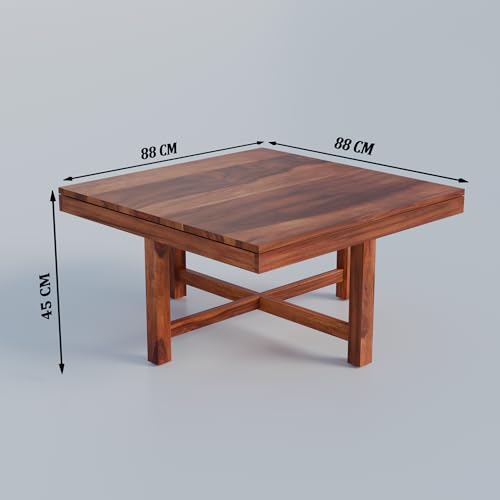 Image of Soild Sheesham Wood Centre Coffee Table with 4 Stools for Living Room Hall Bedroom Office | Wooden Center Coffee Table for Outdoor Garden Home |