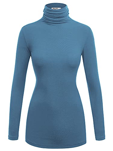 Image of Lock and Love Women's Turtleneck Top Lightweight Long Sleeve Slim Fit Pullover, Soft Rayon Stretch Layering Basic, S-3XL