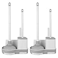 2 Pack Toilet Brush and Holder Set with Plunger, Crevice Cleaning Brush for Deep Cleaning, Space Saving Storage