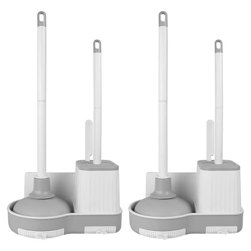 2 Pack Toilet Brush and Holder Set with Plunger, Crevice Cleaning Brush for Deep Cleaning, Space Saving Storage