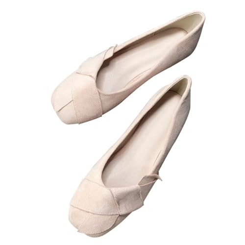 LUXINYU Elegant Knot Ballet Flats for Women Suede Square Toe Slip on Flats Casual Ballerina Shoes Comfortable Daily Dress Party Office Shoes