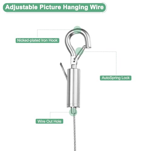 Image of M METERXITY 4-Pack Adjustable Picture Hanging Wire Kit, 1.5mx1.5mm Mirror Hanging Wire, Holds Up to 132lbs(60kg) 4.9FT Picture Frame Wire for Billboards /Basket /Flowerpot