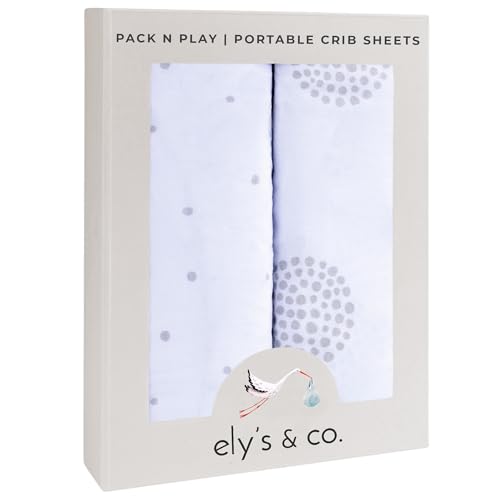 Image of Ely's & Co. Pack N Play,Playard,Portable Crib Sheet 2-Pack Combed Jersey Cotton for Baby Boy or Baby Girl (Grey Dottie)