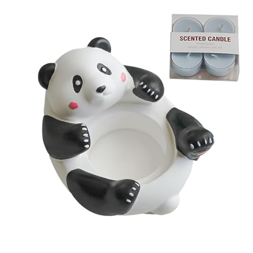 PortaPanda, PortaTealight, Portatealight con statua di panda con 4 tealight profumate, Porta, vassoio decorativo per tealight per l'arredamento della tavola del soggiorno