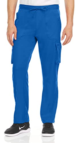 MediChic Cargo Scrub Pants for Men, Zip Hem, 6 Pockets with Snap and Zipper Closure, 4-Way Stretch, Royal Size Large