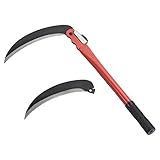 PATIKIL 17 Inch Folding Harvest Sickle, Carbon Steel Blade Weed Remover Scythe Grafting Knife Brush Cutter with 1Pcs Spare Blade for Farming