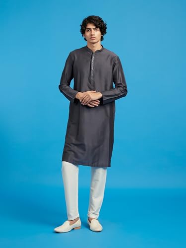 Image of DIWAS BY MANYAVAR Men's Viscose Blend Solid Sequinned Neckline Kurta (1pc)