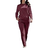 Damen Langarm Thermo Set Einfarbig Fleece Gefüttert Homewear Einfarbig Wärmende Unterwäsche...