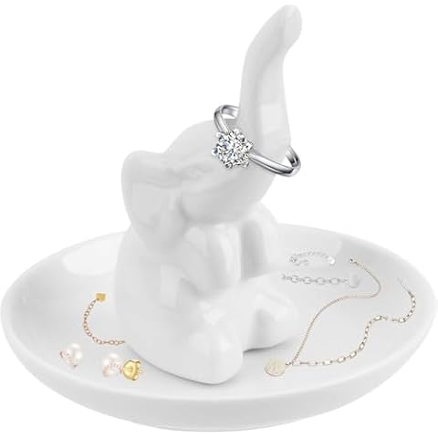 GOEDEKE Elephant Ring Holder Trinket Dish Cover