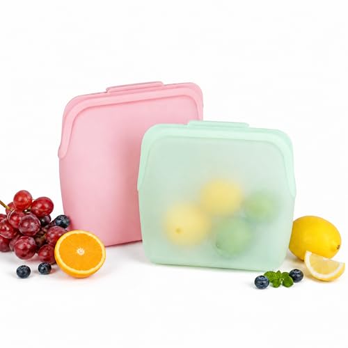 STHF Everbag Reusable Silicone Food Storage Bags LeakProof Upright Freezer & SousVide Safe OdorProof HighTemperature Resistant Food Storage Bags