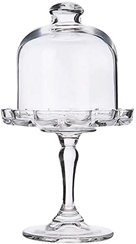 Decoret Mini Cake Stand Glass Cupcake Display Plate with Dome Cover Pedestal Dessert Stand Holder for Wedding Birthday Party Supplies (Flower)