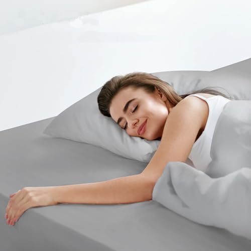 LuxClub Spannbettlaken 90-100x200cm, 100% Jersey Baumwolle bettwäsche mit 30cm Matratzenhöhe Weich und Knitterfrei Bettlaken Grau