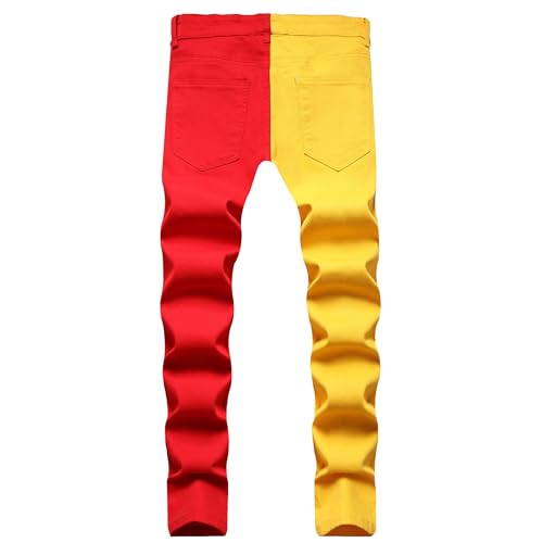 SWJGLITTR Men's Slim Fit Two-Tone Patchwork Denim Jeans Hiphop Skinny Comfortable