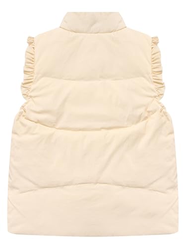 Kids Girls Ruffled Cuffs Sleeveless Puffer Padded Vest Stand Collar Button Jacket Overcoats Casual Outerwear4
