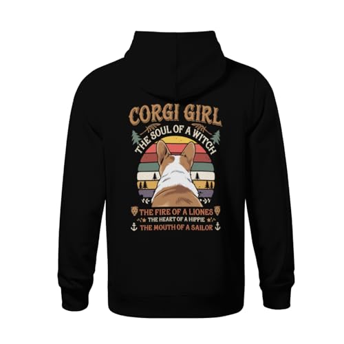 Kids Retro Funny Corgi Girl Hippie Sailor Boys Girls Lightweight Kangaroo Pocket Fleece Hoodies3