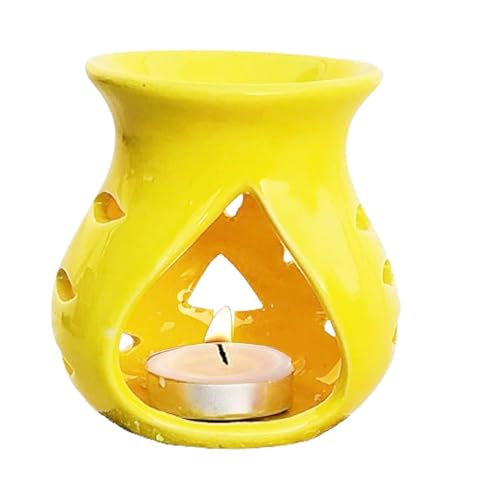 Image of Gwan Ceramic Clay Candle Operated Aroma Burner|Oil Diffuser Coming with 1 Tea Candle (Colour Yellow)