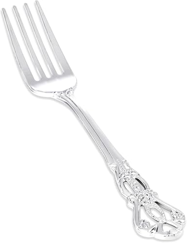 Joyido 30PCS Silver Plastic Forks - 8.1inch Silver Forks Disposable - Vintage Heavy Duty Dessert Forks - Premium Fancy Plastic Silverware for Parties Weddings Dinners and Events