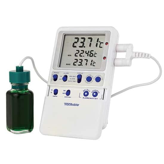 Traceable High-Accuracy RTD Refrigerator/Freezer Digital Thermometer with Calibration; 1 Bottle Probe