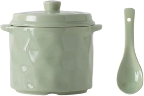 Yatome セラミック製の湯煎鍋 スープボウル 550ml 蓋とスプーン付き シチューポット クロックポット スープボウル 卵蒸し器 耐熱 電子レンジ 食器洗い機 オーブン対応 家庭用 業務用 (B)