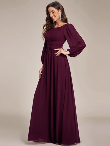 Image of Ever-Pretty Women's Crewneck Long Lantern Sleeves Floor Length A-Line Pleated Chiffon Formal Dress 0106B