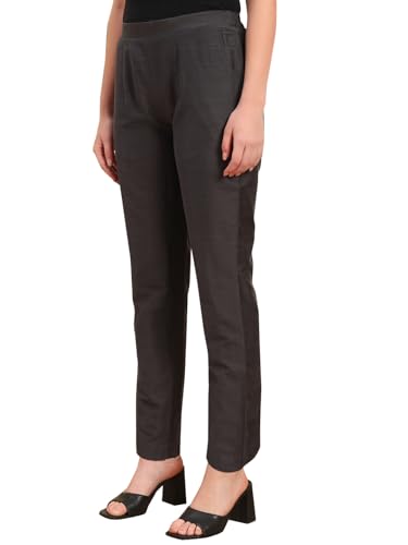 Image of Vogaan Women's Cotton Silk Pant | Half-Elasticated Waist Slim Fit Trouser for Women | Casual Pocket Pants for Office Formal Daily Use