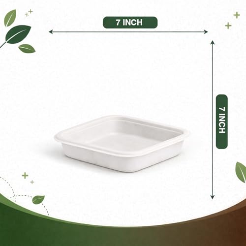 Image of Eco Aaroyaa Bagasse Square Disposable Plates - 7 inch - Eco-Friendly Biodegradable plates - Oil & Water Resistant use and throw plates for Snacks, Starters, Desserts & Parties (Pack of 50)