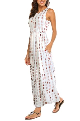 BDTECAOR Maxikleid für Frauen Strand Urlaub Bohemian 2024 Blumen Kleid Kaffee XL