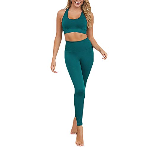 Hotexy Women\'s Workout Outfit 2 Pieces Seamless Yoga Leggings with Sports Bra Gym Clothes Set