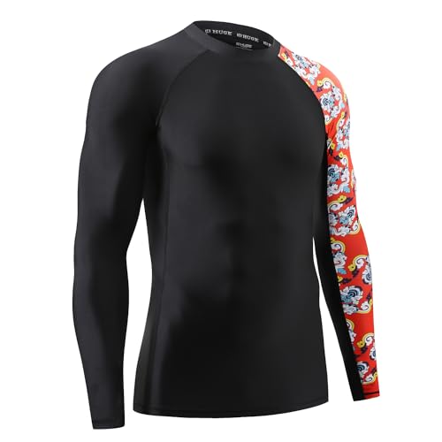 Image of HUGE SPORTS Men's Rash Guard Long Sleeves UPF 50+ UV Sun Protection Quick Drying Splice Compression Swim Shirts