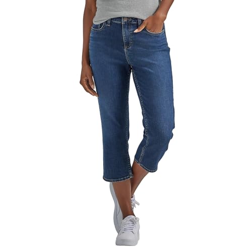 Lee Women's Midrise Denim Capri Jeans/Pants (Stormy Lines Medium Wash) (US, Numeric, 22, Regular, Regular, Medium Wash Stormy Lines)