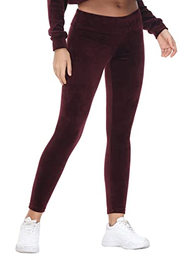 COZZIPLUS Damen-Leggings aus Velours, hohe Taille, butterweich, Samt, dehnbar, Wein, Groß